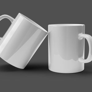 Pack of Two White Mugs Over Black Surface