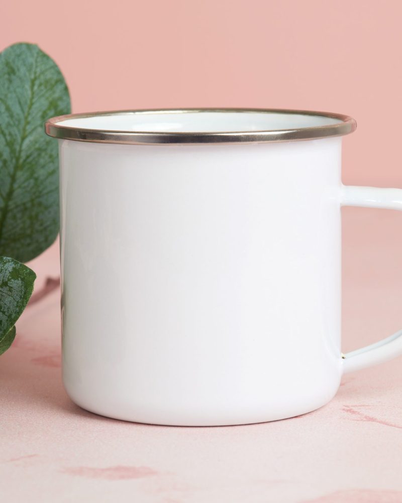 Camping Mug Pink Leaves Pink Flower Mock Up