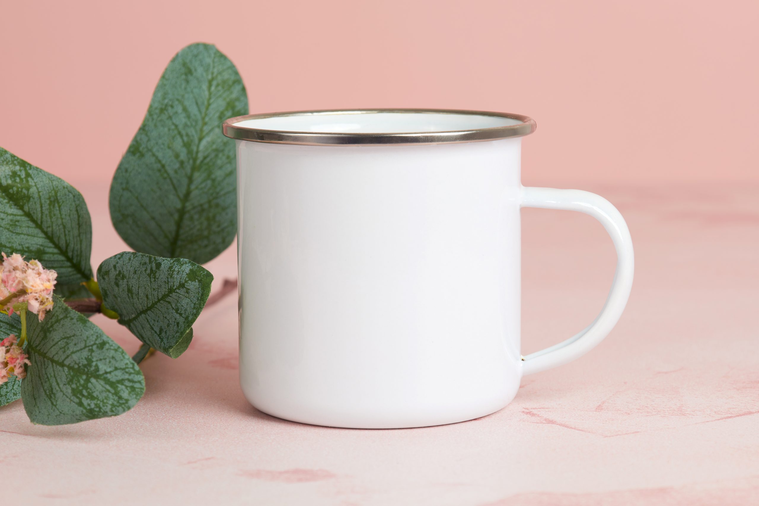 Camping Mug Pink Leaves Pink Flower Mock Up