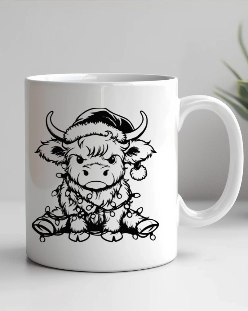 christmas highland cow mug