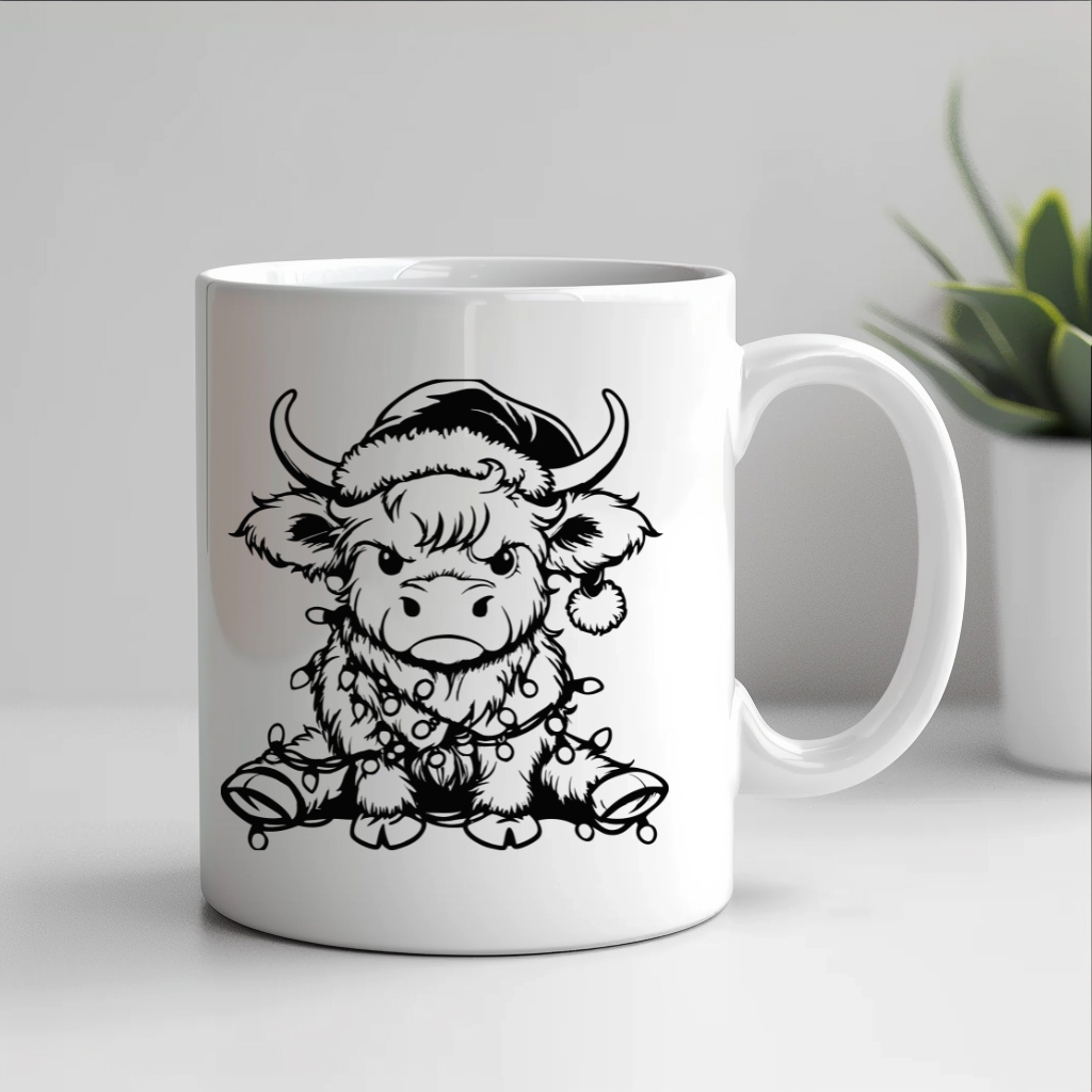 christmas highland cow mug